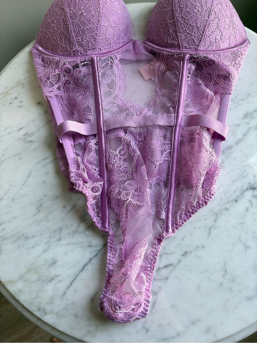 Victoria’s Secret NWT Lilac Lace Corset Bodysuit Teddy Boned Padded S - Picture 6 of 10